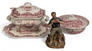 Fine Mason's Pink Ascot Soup Tureen, with a Royal Mail Staffordshire tureen, saucer, lid and serving