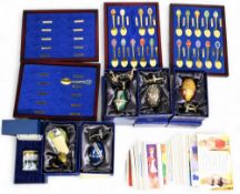 Atlas Faberge Egg Collection: 5 Eggs with stands and wooden display bases, together with Halcyon