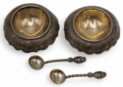 1867 Alexander Macrae Victorian Silver pair of cruets with matching spoons - these having engraved