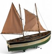 Large Herring Drifter Model Boat, a vintage model named Lady Eve, with age related wear- some