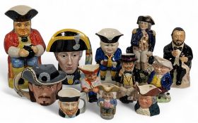 12x Toby Jug Collection assorted makers sizes - with noted examples of S Davies, Kevin Francis,