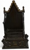 1953 Elizabeth II Coronation Money Box. Throne shaped cast iron made by Harper 20cm high