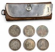 Silver topped leather Shilling Coin Folding Purse Wallet - that can hold up to 9 coins, with six