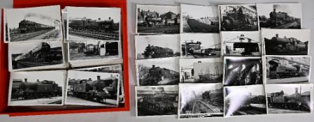 Over 600 black and white Train Photographs of Steam Locomotives 14 x 9cm featuring various trains in