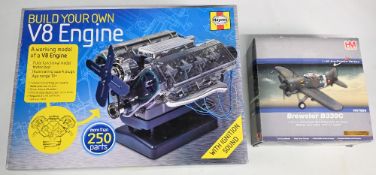 Haynes Build Your Own V8 Engine Kit sealed together with Hobby Master HA7004 Brewster B339C Army Air