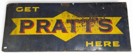 Original c1923 large rectangular Get Pratts Here Oil forecourt advertising sign, has some pitting