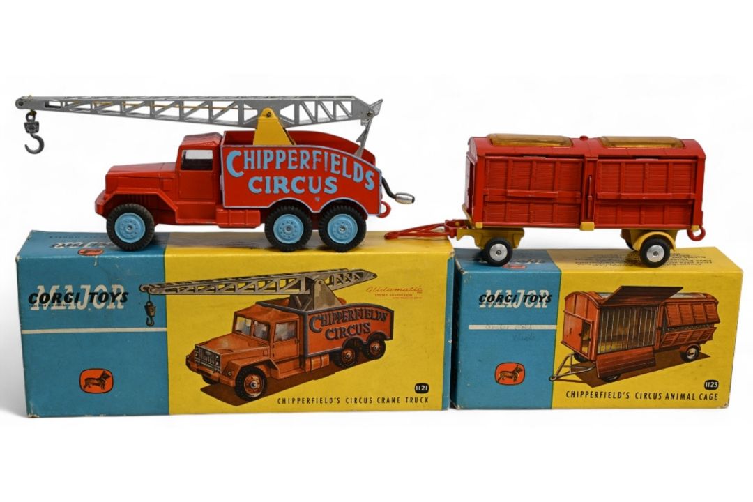 Corgi Toys Chipperfield's 1121 Circus Crane Truck and 1123 Cage with Polar Bears both in Original