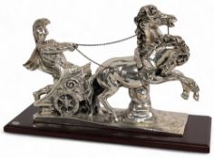 Resin Roman Horse Chariot with Riders, made in Italy on wooden base - size 28cm x 43cm