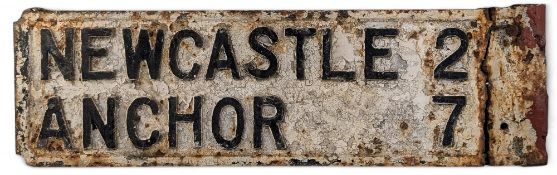 Period Cast Double Street Sign Newcastle and Anchor, Newcastle upon Tyne area, has a broken end with