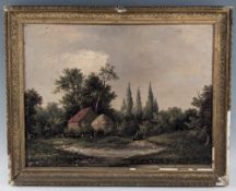Victorian R Percy Oil Painting Rural Farm scene - canvas on frame with wear to frame - has a
