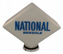 A National Benzole lozenge-shaped glass petrol pump globe, National Benzole Co Ltd 1960 to inside of