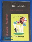 1958 World Cup semi/final match programme Brazil v France in Stockholm 24 June 1958; good. (1) NB: