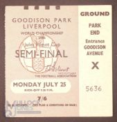 1966 World Cup Semi-Final Match Ticket West Germany v Soviet Union 25 July 1966 at Everton; fair/