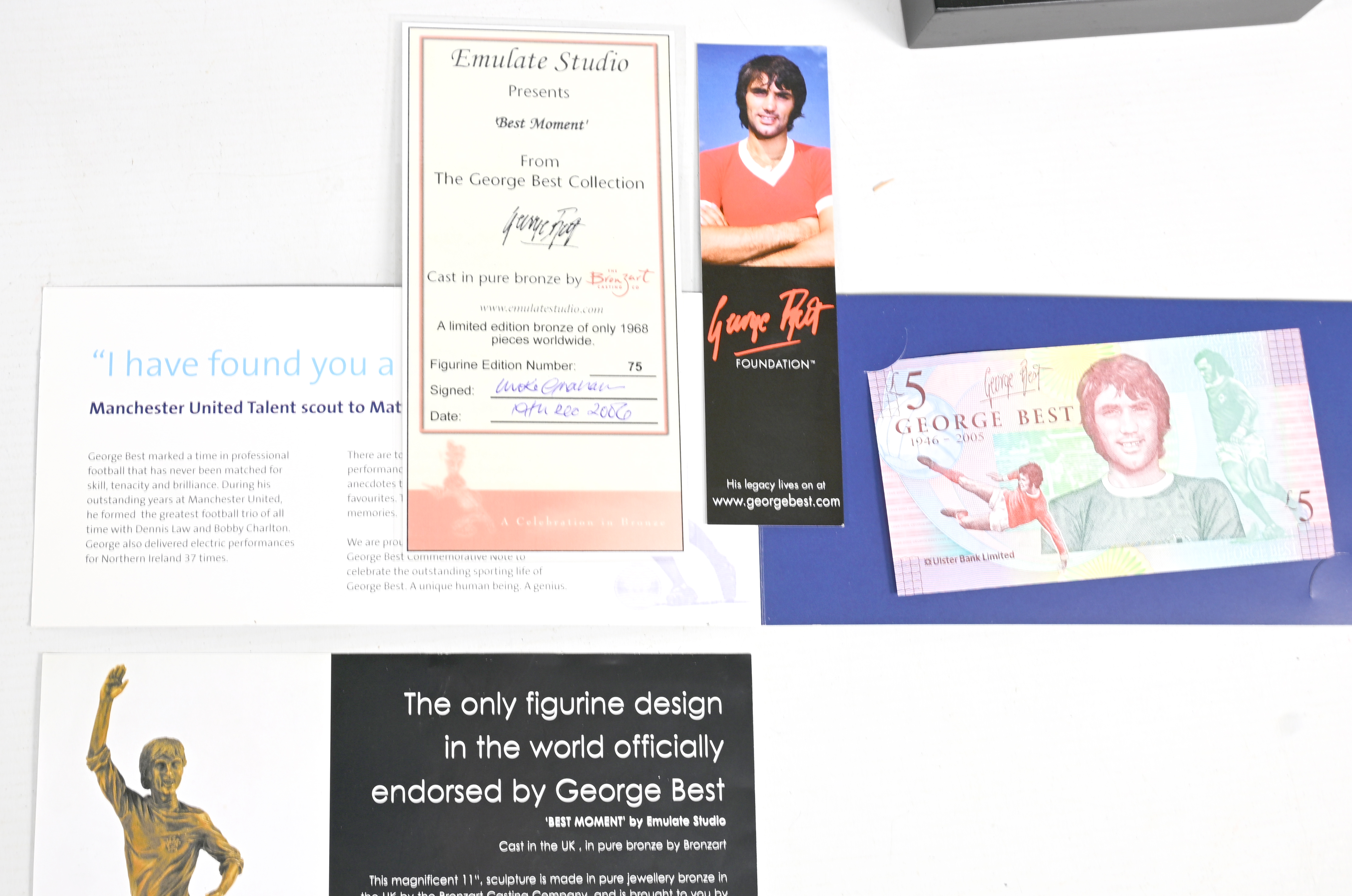 Bronze Figurine of George Best Titled "Best Moments" by Emulate Studio & £5 Note. A bronze - Image 3 of 3