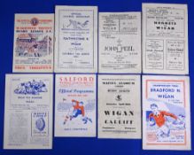 Eight Wigan Rugby League away programmes from the 1951/52 season to include Wakefield Trinity