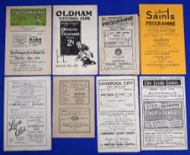 Eight Wigan Rugby League away programmes from the 1951/52 season to include Hunslet Oldham Widnes St