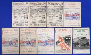 Nine Wigan rugby league home programmes 1952-1959 to include 51/52 Workington 'A' St Helens Hull