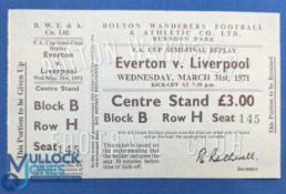 1971 FA Cup Semi-final Replay Football Ticket, Everton v Liverpool at Bolton Wanders - looking