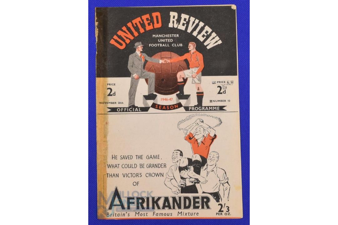 1946/47 Lancashire Cup match programme Manchester Utd v Burnley 20 November 1946, programme no.
