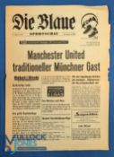 1961 Bayern Munich v Manchester Utd friendly match 'Die Blaue' programme issue 9 August 1961; has