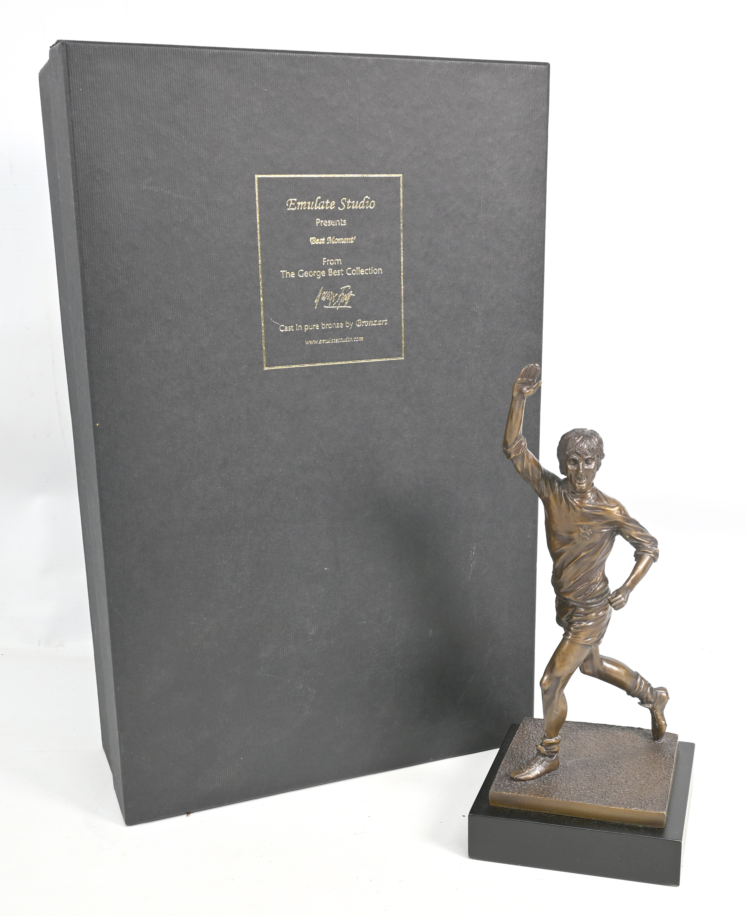 Bronze Figurine of George Best Titled "Best Moments" by Emulate Studio & £5 Note. A bronze