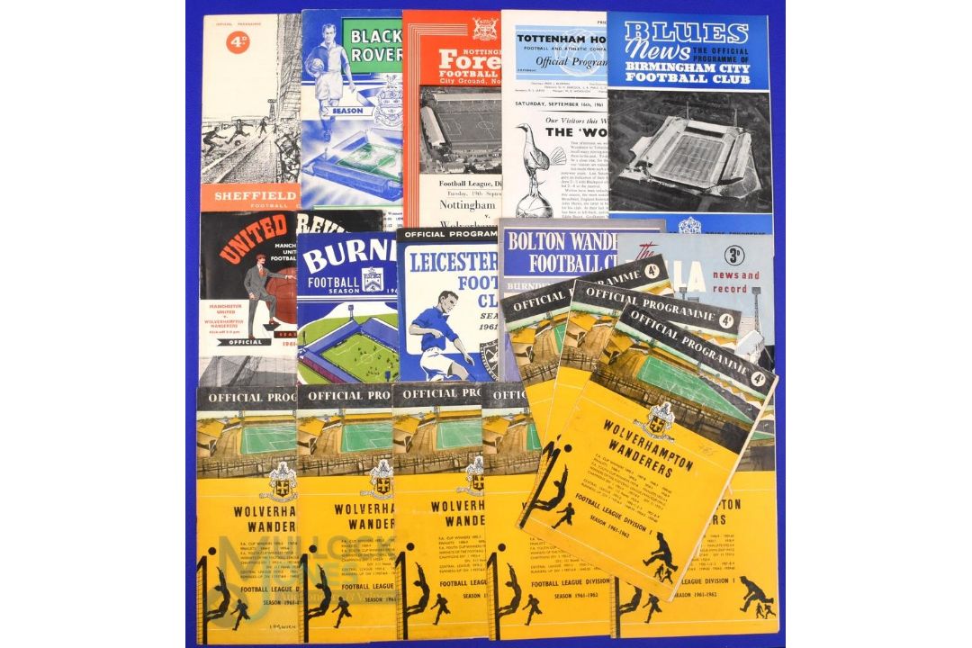 1961/62 Wolverhampton Wanderers complete season league match programmes homes (21) and aways (21);