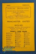 1946/47 Wolves v Manchester Utd Div. 1 4 page match programme 30 November 1946; faint mark, no