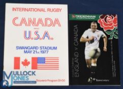 1977 Canada v USA Rugby Programme etc (2): Large striking issue for this N American clash.