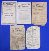 Five Wigan wartime rugby league home programmes 42/43 Halifax 43/44 Dewsbury 44/45 St Helens