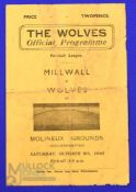 1946 Wolverhampton Wanderers v Millwall football league south match programme 6 October 1945; fair
