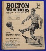 1950/51 Bolton Wanderers home match programme v Manchester Utd Div. 1 26 August 1950,3 team changes,