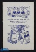 1954 Everton Presentation Dinner menu 13 December 1954, held at the 