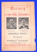 Wakefield Trinity v Wigan 1946 Challenge Cup Final Souvenir programme Fair condition with some tears