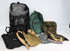 Fishing Tackle Bag Collection, to include a backpack with air mesh backing, ground sheet unknown