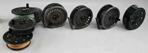 3x Intrepid Rimfly king size alloy trout fly reels with 3 spare spools, 3 5/8