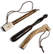 Interesting collection of 3x priests: One with wood handle with weighted bone head and leather