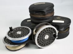 Hardy Bros Marquis Salmon No1 alloy fly reel and 2x spare spools - smooth alloy foot, black