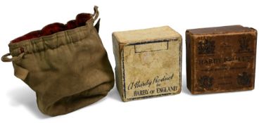 Collection of reel boxes and pouch, as follows: Hardy Bros box for Skeleton Tournament fly reel 4