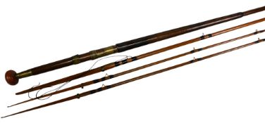 Very interesting John Forrest of Kelso greenheart spliced salmon fly rod, 17ft 3pc with spare tip,