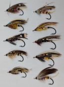 Set of 10 Dressed Hardy Pattern Salmon Flies, all gut eyed Popham, Torrish, Dusty Miller Black DR,