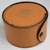 Hardy Alnwick block leather round reel case with press stud closer, external dia 5 ½