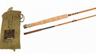 Interesting and scarce E Eggington & Son Maker, Merton, spliced split cane trout fly rod, 8ft 9