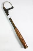 Victorian brass extending salmon gaff, steel point, hinged point protector, turned wood handle and