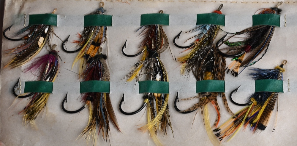 Farlow, 191 The Strand London, leather fly wallet, 6" x 4" x 2" with 16 salmon flies with wrap - Image 3 of 4