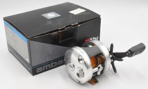 ABU Ambassadeur 4601 C3 multiplier reel in chromed finish, foot stamped 150015/32, double handled,