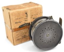 Fine Hardy Perfect brass face salmon fly reel, 4 ½