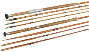 P D Malloch Perth split cane salmon fly rod No 26192, 14ft 3pc with spare tip, 25