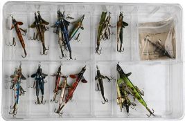 24x Quill Minnows (one on original card), all with 3 treble hooks. Various sizes and colours, in