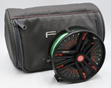Greys #910 'fin' cassette fly reel in black finish rear disc drag adjuster t/w maker's zip case