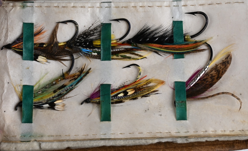 Farlow, 191 The Strand London, leather fly wallet, 6" x 4" x 2" with 16 salmon flies with wrap - Image 2 of 4